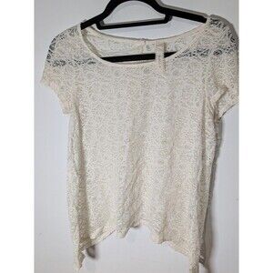 Robin-K Cream Floral Lace Top Gold Metallic Shimmer Sheer Boho Coquette Small S
